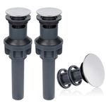 2 Pack Push and Seal Pop-up Drain Stopper with Overflow Assembly for Bathroom Lavatory Vanity Vessel Sink Drain, Polished Chrome