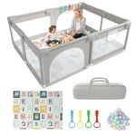 Baby Playpen with Mat,180 x 150 cm Playpen for Baby and Toddlers with 50 Ball Pit, 4X Handles, Zippered Door, Basket Net, and Breathable Mesh - Extra Large Kids Play Pen with Storage Bag