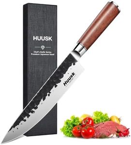 Huusk Japanese Chef Knife 8 Inch Gyuto Knife, Professional Sharp Kitchen Knife for Cooking, Solid Rosewood Handle Carbon Steel Knife with Gift Box for Dad
