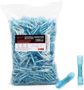 HKS 1000 PCS Heat Shrink Butt Connector Blue 16-14 AWG - Electrical Connectors - Tinned Red Copper 0.8mm - Automotive Marine Stereo Boat Crimp - Waterproof and Insulated