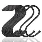 S Hooks, Pack of 20 S Hooks Black, Hooks for Hanging, Suitable Diameter up to 32 mm, S Hooks for Hanging Pots and Pans, Plants, Towels in Kitchen, Bedroom, Bathroom, Garden