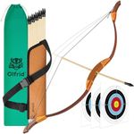 Olfrid Wooden Bow and Arrow for Kids Archery Games, Kids Bow and Arrow Set with 10 Arrows, 3 Targets, Quiver & Storage Bag, Kids Archery Set Toy for Left Or Right Handers Sports & Outdoor Play