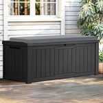 YITAHOME Outdoor Storage Box with Cushion, 120 Gallon Waterproof Deck Box for Garden Tools, Patio Cushions, and Pool Accessories, Lockable, Easy Assembly, Versatile Bench or Table (Black)