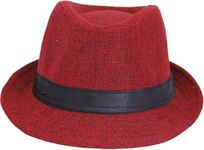 RR DESIGN Western Style Hat, Summer Fedora Hat,Fashion Straw Fedora/Golf/Bucket/Summer Hat and Caps for Men-Pack of 1-Free Size-(Fedora -Red)