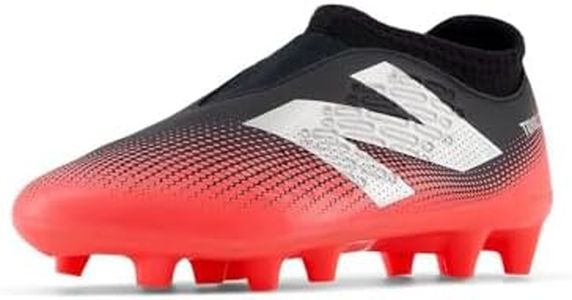 New Balance Tekela Magique FG V4+ Soccer Shoe, Black/Energy Red/Metallic Silver, 13.5 Wide US Unisex Little_Kid