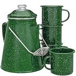 COLETTI Classic Enamel Set Coffee Percolator & Mugs — The Most Nostalgic Camping Coffee Pot, Now Modernized [Green Enamel, 12 Cup Percolator Coffee Pot & Set of 4 Mugs]