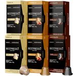 Bestpresso Coffee for Nespresso Original Machine 120 pods Certified Genuine Espresso Variety Pack Caramel,Vanilla and Chocolate, Pods Compatible with Nespresso Original