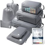 Samfolk Compression Packing Cubes for Suitcases Packing Cubes Compression Set Waterproof Suitcase Organiser Bags for Travel Suitcase Luggage Packing Organizer Bags Travel Essentials Grey 8 Set