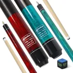 CUEBAR Pool Cues Set of 2, 58" 2-Piece Pool Sticks for Adults, 3D Grip House Bar Billiard Cue Sticks with 13mm Tip for Men Women - Teal + Red