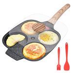 Bobikuke Pancake Pan Non Stick, 4 Hole Egg Frying Pan with Lid Burger Pan Multi Aluminum Fried Egg Pan for Breakfast - Black