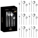 KitchAntique Sterling Silver Silverware Set | Satin Finish French Style 24-Piece Stainless Steel Flatware Set with Giftable Box | Dishwasher Safe Tableware for Home, Restaurant & Corporate Gifting