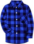 SANGTREE Son and Dad Family Matching Clothes, Men's Casual Work Long Sleeves Button Down Flannel Plaid Shirt Blue Black, L