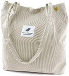 Ayieyill Corduroy Tote Bag for Women Canvas Shoulder Cord Purse with Inner Pocket, Beige