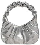 Verdusa Women's Pleated Handbags Ruched Top Handle Satchel Purse Denim Clutch Bags Silver One-Size