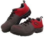 Karam Flytex FS213 Safety Shoes for Men | Sporty Design, Lightweight with Single Density | Antistatic, Antislip, Oil & Heat Resistant with Fiber Toe | Grey & Red | Size-07