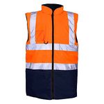 MyShoeStore Hi Viz Vis Bodywarmer Fleece Lined Reversible High Visibility Reflective Waterproof Workwear Security Safety Wear Warm Gilet Waistcoat Body Warmer Padded Vest (Orange/Navy,L)