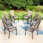 PHI VILLA Outdoor Dining Chairs Set of 8, Breathable Textilene Fabric and Metal Frame with Backrest and Armrest,Quick-Dry and Rustproof,Patio Chairs for Lawn,Garden