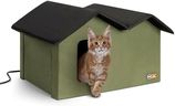 K&H Pet Products Extra-Wide Heated Outdoor Cat House for Outside Pets in Winter, Weatherproof Outdoor House for Ferals, Insulated Shelter, 2 Doors, Waterproof Heated Cat Bed, Safety Listed - Olive