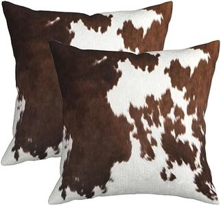 FJWMZ Western Cow Print Throw Pillows Cover Set of 2 Brown Cowhide Pillow Covers 18x18 inch Farmhouse Animal Skin Pillow Case Faux Fur Decorative Cushion Cover for Couch Bed Sofa Decor