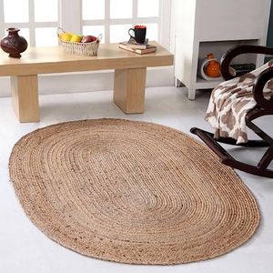 Second Nature Online - DHAKA Jute Area Rug | 100% Natural Fiber | Hand Woven | Ethical Trade | Eco-Friendly (Oval - 60 x 90 cm)