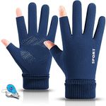 KXF Winter Warm Fingerless Gloves For Men Women Windproof Thermal Gloves with Thick Velvet Liner Lengthen Knit Cuff Fingerless Touchscreen Gloves Handwarmers Mittens For Cycling Running