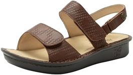 Alegria Women's Verona Basketry Coffee Lightweight Arch Support Comfort Ankle Strap Leather Slide Sandal 9 M US