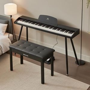 MUSTAR Digital Piano 88 Weighted Keys with Piano Stool, Full-Size 88 Key Piano Keyboard Semi Weighted for Beginners, Electric Piano Keyboard 88 Keys with Bench, Triple Pedal, USB MIDI (Black)
