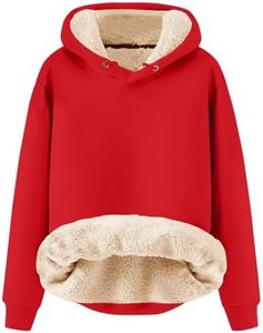 Flygo Men's Winter Warm Sherpa Lined Crewneck Sweatshirt Fleece Pullover Tops (X-Large, 02 Hooded Red)