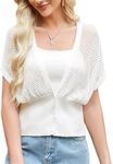 GRACE KARIN 2024 Women Short Sleeve Crochet Cardigan Summer Draped V-Neck Bolero Shrug Sweater Hollow Out Beach Cover Up, White, Large