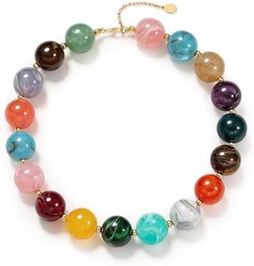 GLUBU Chunky Beaded Necklace for Women Colorful Boho Acrylic Surfer Beach Beaded Choker Necklace Gifts for Beach Vacation Pool Party Music Festivals Everyday Outfits