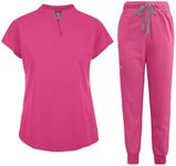 niaahinn Scrubs Set for Women Nurse Uniform Jogger Suit Stretch Top & Pants with Multi Pocket for Nurse Esthetician Workwear (Hot Pink, Large)