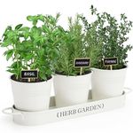 PERFNIQUE Indoor Herb Garden, Herb Garden Planter for Indoor/Outdoor, Farmhouse Plant Pots, Windowsill Herb Garden with Tray(Planter only), Window Pots for Indoor Plants (Off White)