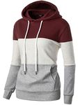 GIVON Women's Cotton Blend Hooded Neck Sweatshirt (_Color-block (Dcf120)-burgundy_L)