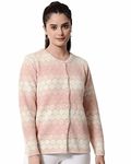 TAB91, Blush and Snow Round Neck Winter Cardigan, Knitted Sweater, Warm & Stylish Winterwear, Perfect for Cold Weather, Essental Winter Fashion (L, Pink)