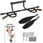 Yes4All Pull Up Bar for Doorway & Ab Straps, Solid 1 Piece Main Bar Construction, Multi Grips Pullup Bar for Home Gym Workout, Pull Up Bar Door Frame