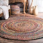 AYZAL HOME Handwoven Jute Round Rug, Natural Fibres, Braided Reversible Carpet for Bedroom Living Room Dining Room Round Rugs (120 Cm, Multicolor)