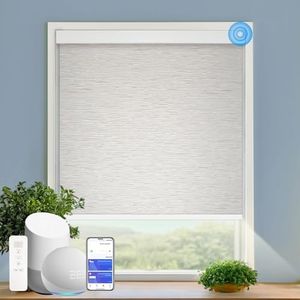 COOLWINDS Motorized Blinds with Remote Cordless Automatic Motorized Shades Custom Blinds for Windows Smart Curtains Compatible with Alexa Google Home(Light Filtering Jacquard Beige,Custom Size)