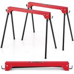COSTWAY Folding Saw Horse Twin Pack, Heavy Duty Work Bench with 2 x 4 Support Arms & Carry Handle, Fully Assembled Trestle Stands Sawhorse, Max Load 454kg/1000kg (454kg, Red, Metal, 92x48x74cm)