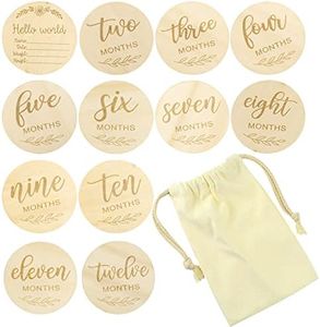 Cartes étapes Bébé en Bois Cartes de Jalon Mensuelles Gravées Recto/Verso Cadeau Naissance Fille ou Garcon Accessoires Photo pour Nouveau- Nés 12pcs