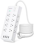 Surge Protector Power Bar with USB - 16 Outlets Power Strip 4 USB Charging Ports, 6Ft Heavy Duty Extension Cord, Flat Plug, 3-Side Wall Mount Outlet Extender for Home Office, ETL Listed