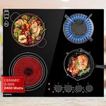 Klarstein Gas Cooker, 4 Burners Gas Hob, 6.4 kW Built in Four Ring Electric Hob, Campervan Cooktops Gas Cookers, Stainless Steel Glass Top Wok Burner, 4 Ring Kitchen Stoves Cooker Gas Burners Units