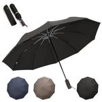 bohunono Compact Travel Umbrellas for Rain Windproof,Folding Umbrella for Backpack with Wooden Handle,10 Ribs,Automatic Open Close,Portable Heavy Large for Men,Women - FUB 46 inch Black