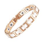 EnerMagiX Magnetic Bracelet for Women,Rose Gold Stainless Steel White Ceramic Magnetic Therapy Bracelet,Fashion Jewelry Gift