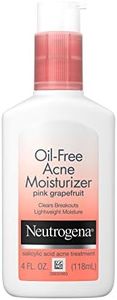 Neutrogena Oil Free Acne Facial Moisturizer with.5% Salicylic Acid Acne Treatment, Pink Grapefruit Acne Fighting Face Lotion for Breakouts, Non-Greasy & Non-Comedogenic, 4 fl. oz