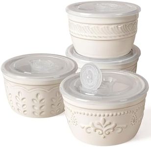 Artena Ramekins with Lids, Creme Brulee Ramekins Oven Safe, Pudding Cups, Souffle Cups, Custard Cups, Ceramic Ramiken, Dipping Sauce Cups, Food Storage Containers with Lids, Set of 4 (Multiple Patterns, 8 oz)