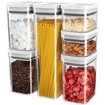 MR.SIGA 6 Piece Airtight Food Storage Container Set, BPA Free Kitchen Pantry Organization Canisters, One-handed Kitchen Storage Containers for Cereal, Spaghetti, Pasta, White