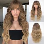 HARICUBE Wigs for Women - Long Curly/Wave Wigs with Bangs Wigs Natural Synthetic Heat Resistant Wigs (Blond and Brown)