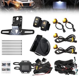 KEMIMOTO UTV Turn Signal Kit with 110D Horn and License Plate Holder with Light, Plug and Play UTV ATV Blinker with Rocker Switch Compatible with Polaris, Can-Am, Kawasaki (with License Plate Holder)