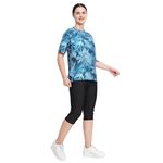 LEBAMI Spandex Swimming Costume for Women I Removable Pads | Poly-Spandex Knee Suit I Half Sleeves I Half Length (Blue Floral,XL)