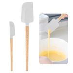 2Pcs Wooden Handle Spatula Set, Mabor White Wood-Handled Spoonula Silicone Spatula Spoon for Cooking & Cake Decorating Silicone Scraper(12" & 9")